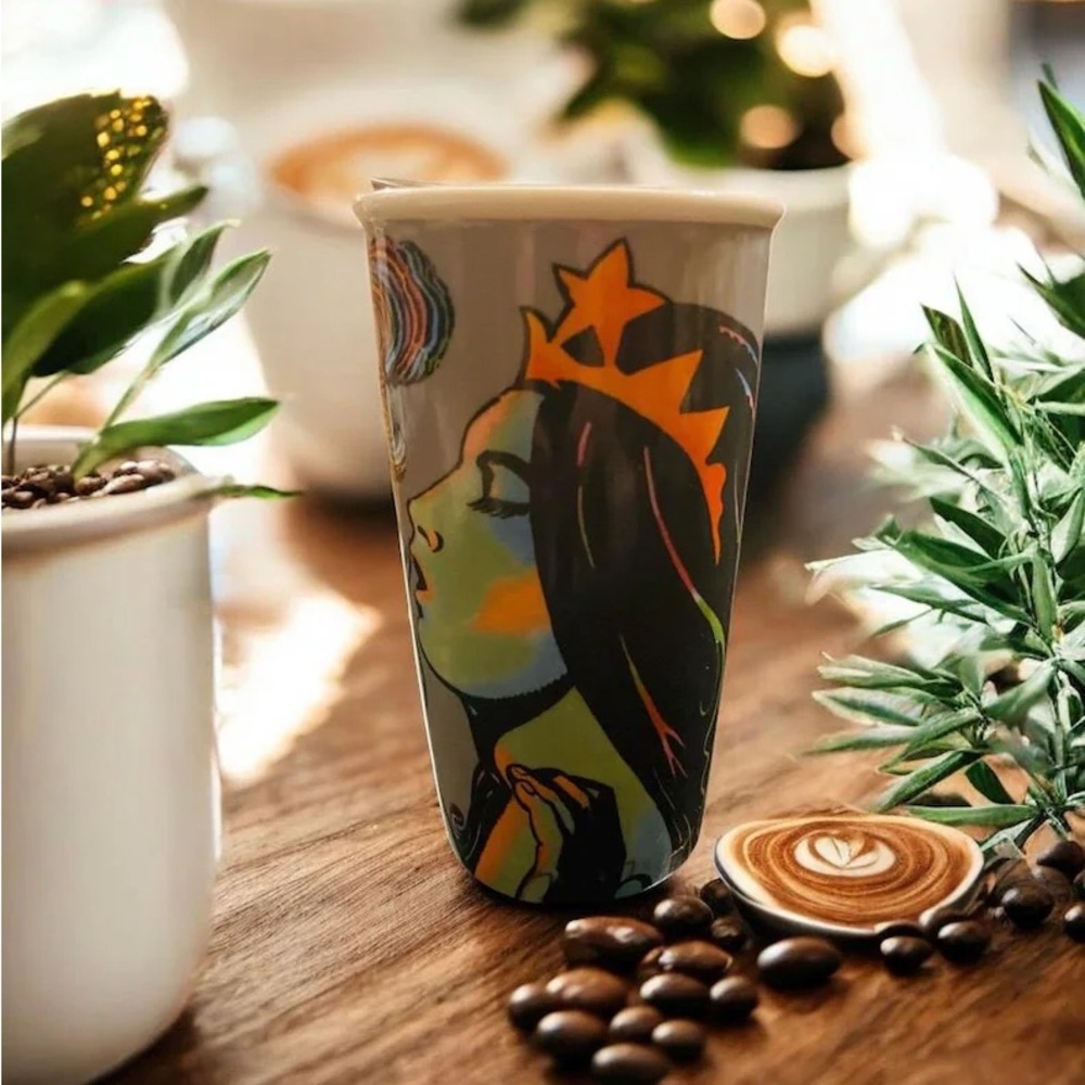Starbucks 2016 25th Anniversary Siren Mermaid Ceramic Tumbler Travel Mug 12oz